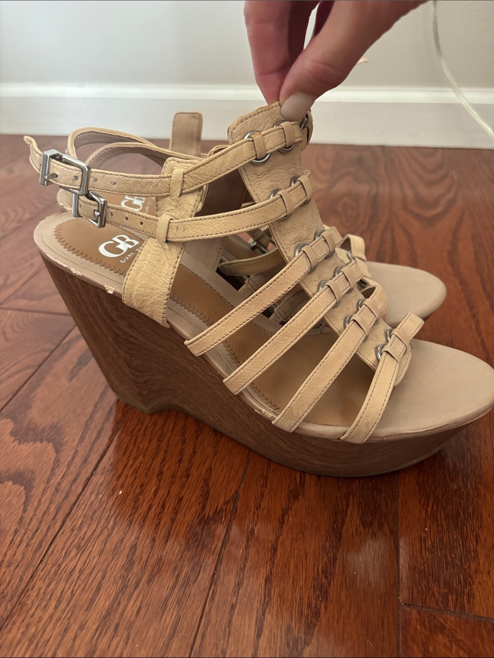 Beige Strappy Wedge Sandals